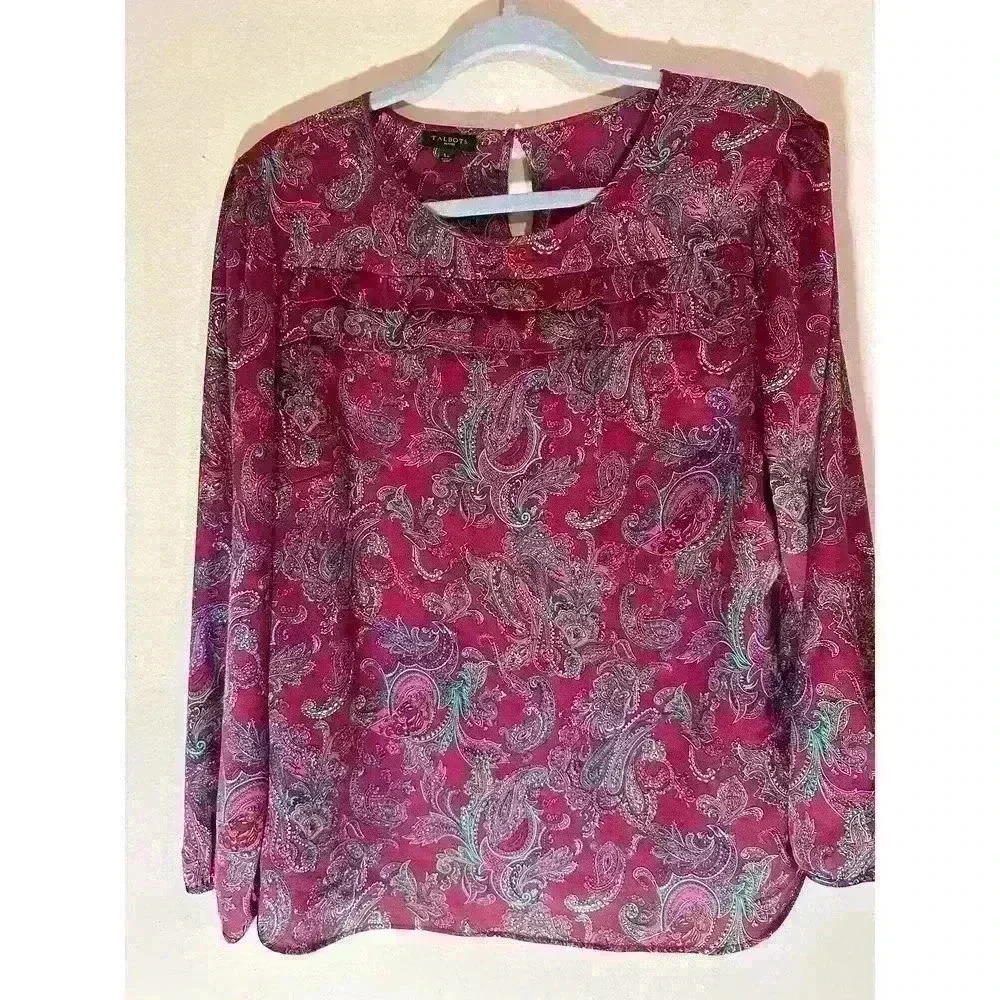 Talbots Size Large Petite, Paisley Ruffled Blouse